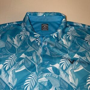 Callaway Men's Turquoise Leaf Pattern Polo